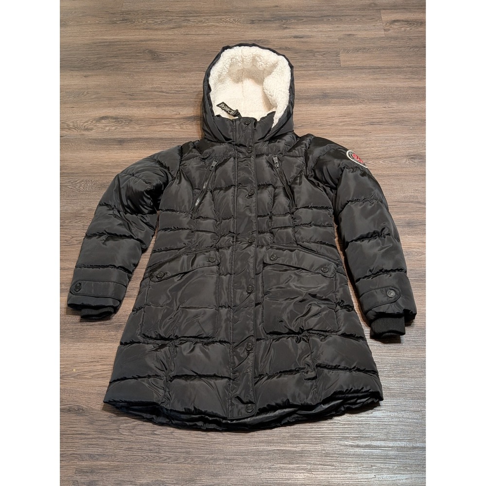 Rocawear Arctic Blast Black‎ Hooded Puffer Parka Jacket Womens Small Rhinestone